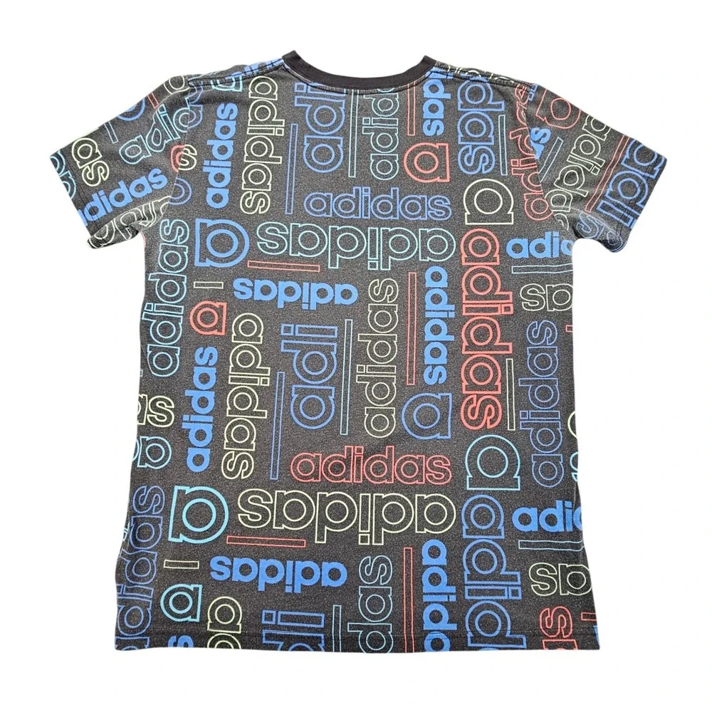 Adidas Youth Large 14/16‎ All Over Print Logo T-Shirt Multi-Color Graphic Tee